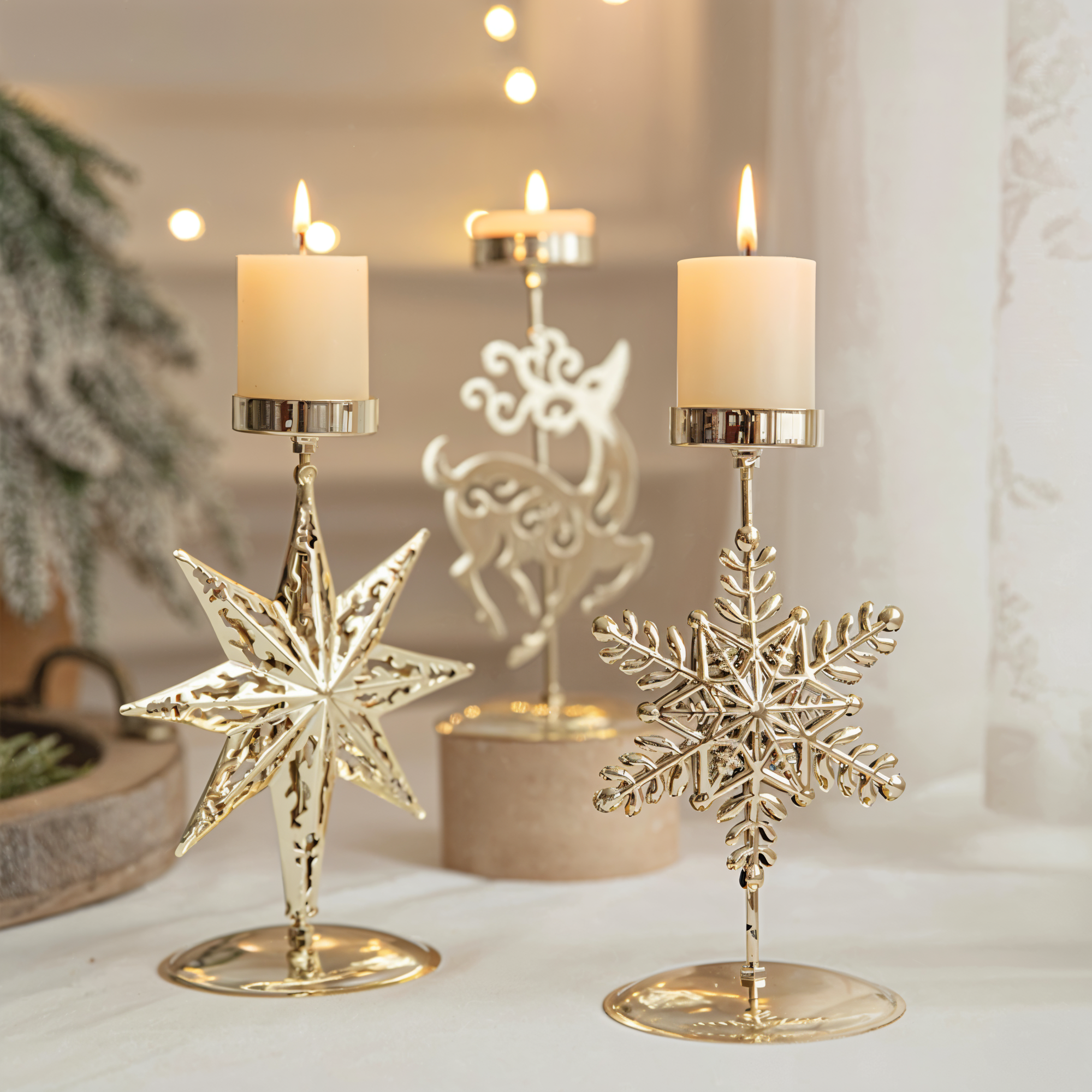 Cierge Stand - Vintage Gold Metallic Weihnachtsmotiv Kerzenhalter