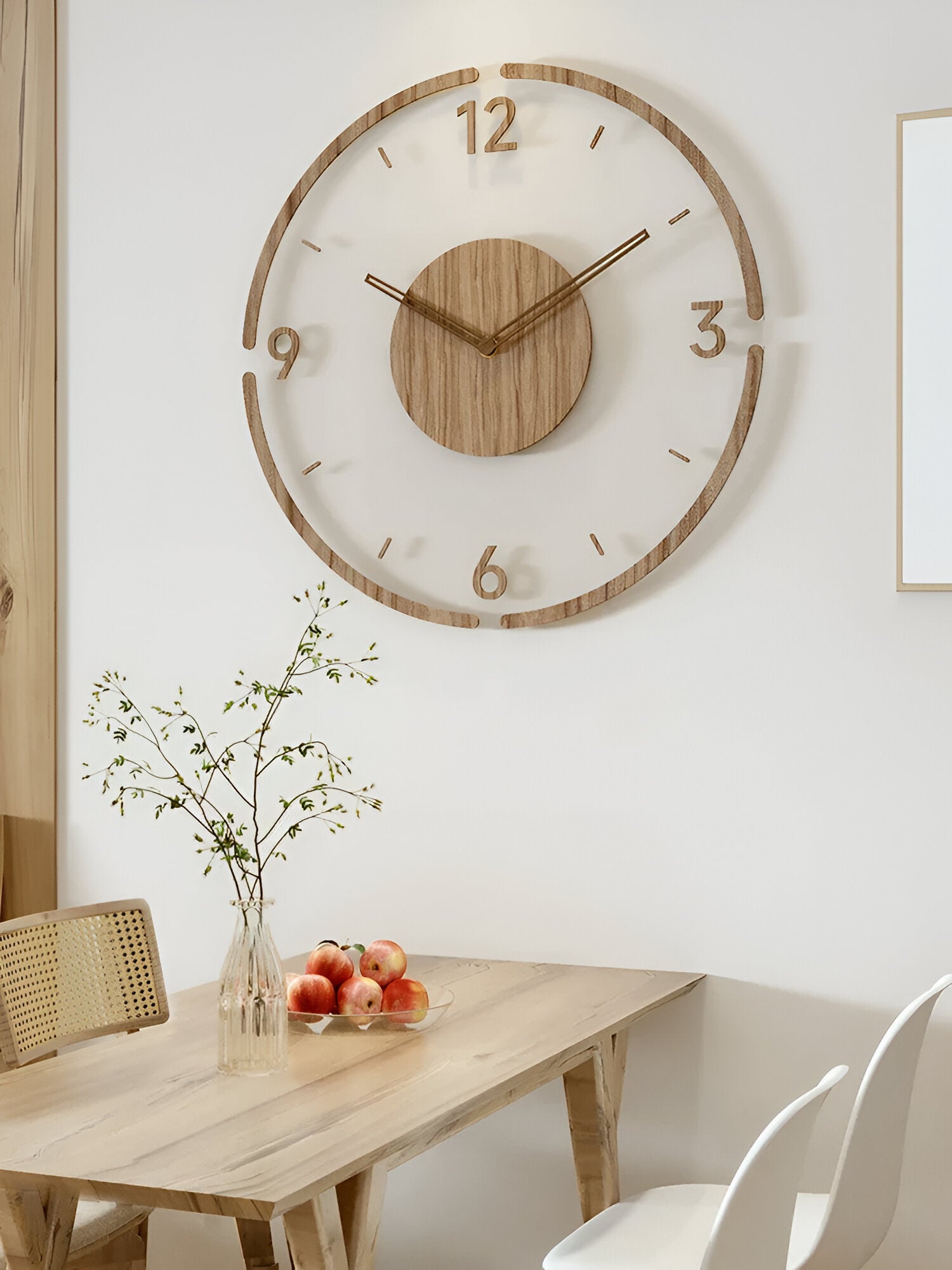 Clear O'Clock - Transparente Acryl & Holz Stille Wanduhr