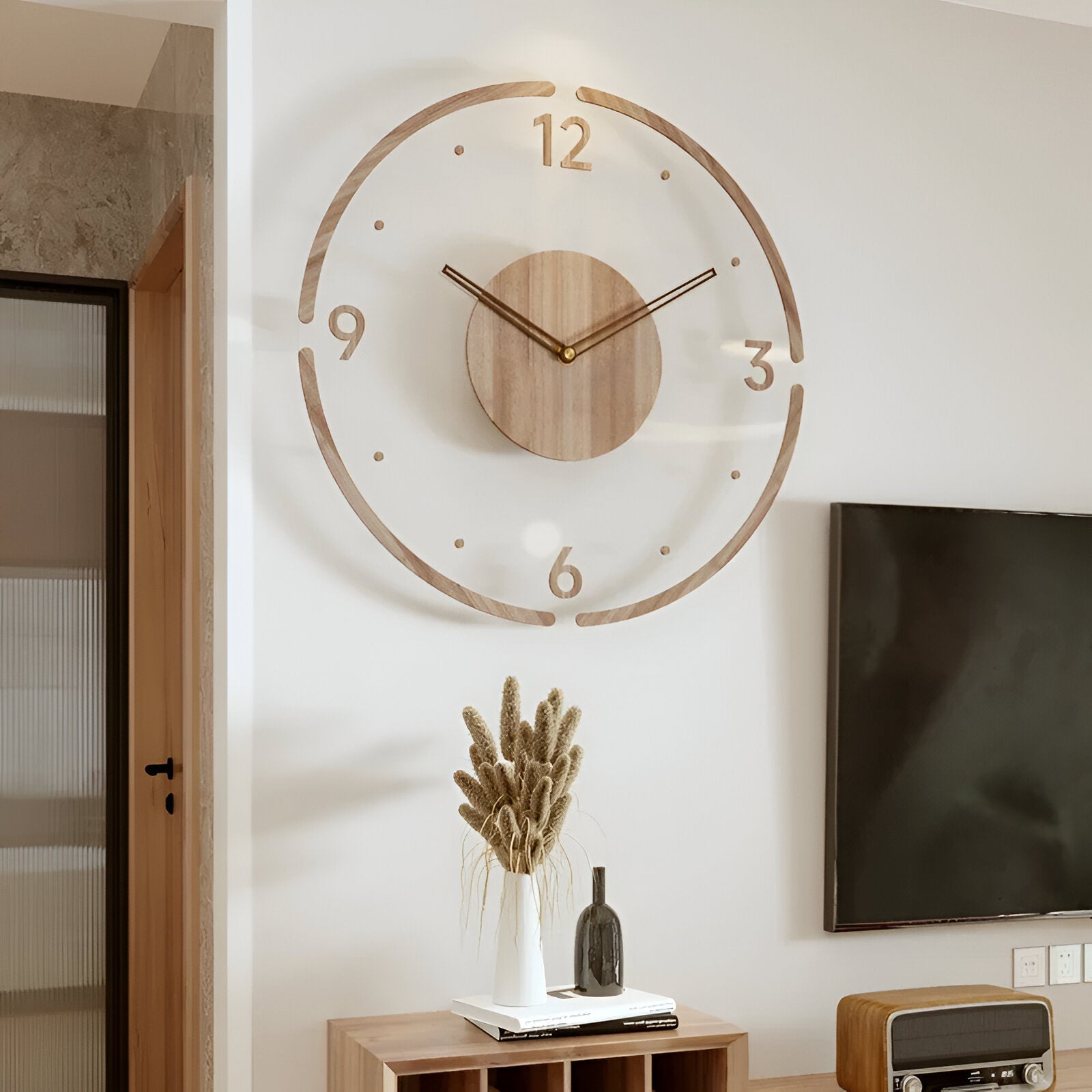 Clear O'Clock - Transparente Acryl & Holz Stille Wanduhr