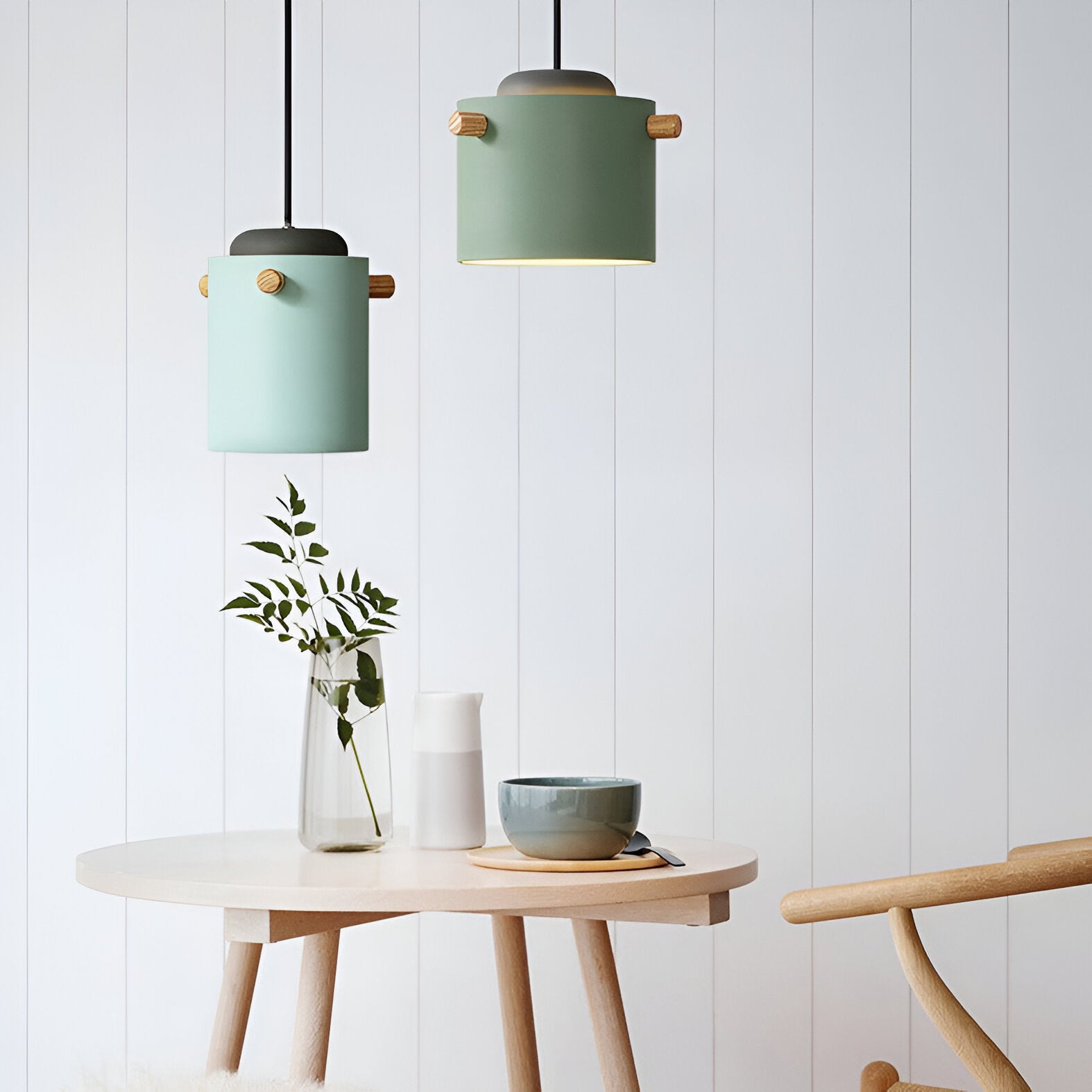 CylinBright Pendelleuchte - Skandinavisches Holz & Eisen Bunte LED Hängelampe