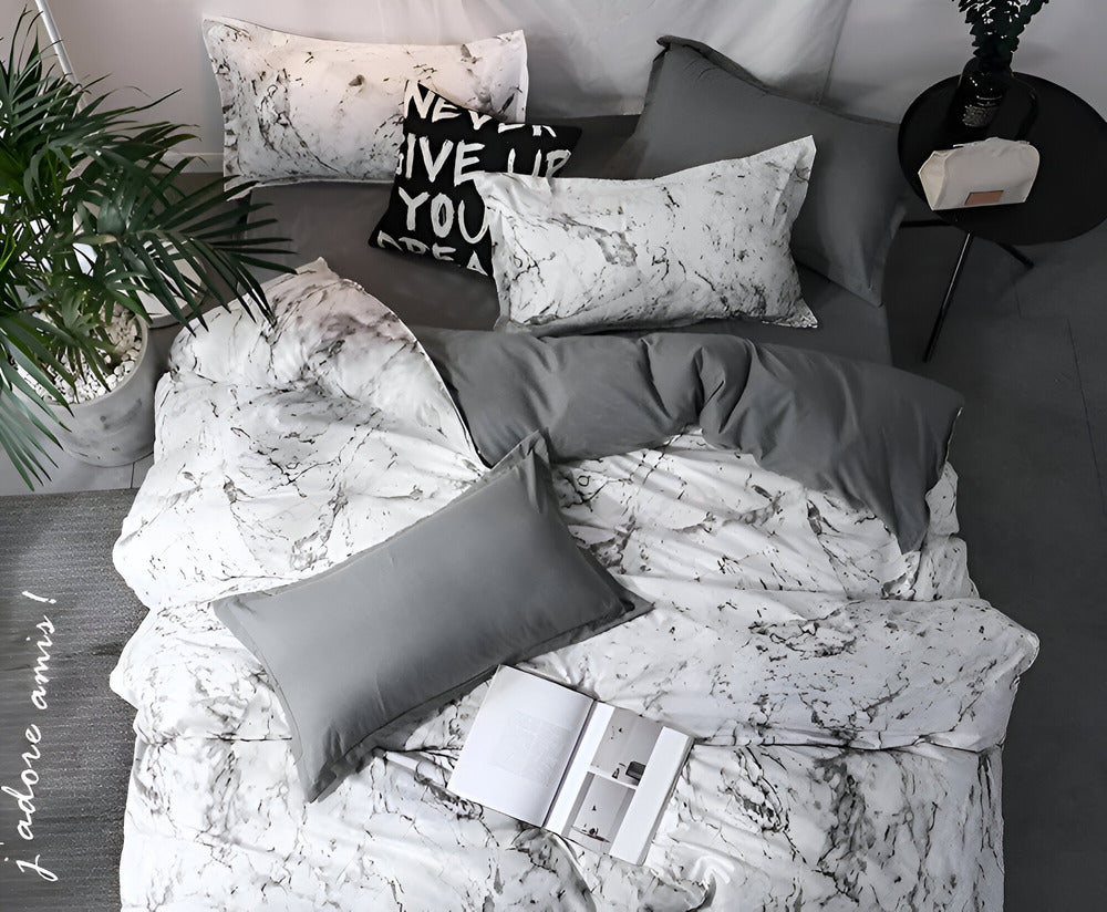 Elegantes Schwarzes Marmor 3-teiliges Bettwäsche Set - Luxuriöse Bettbezug Kollektion