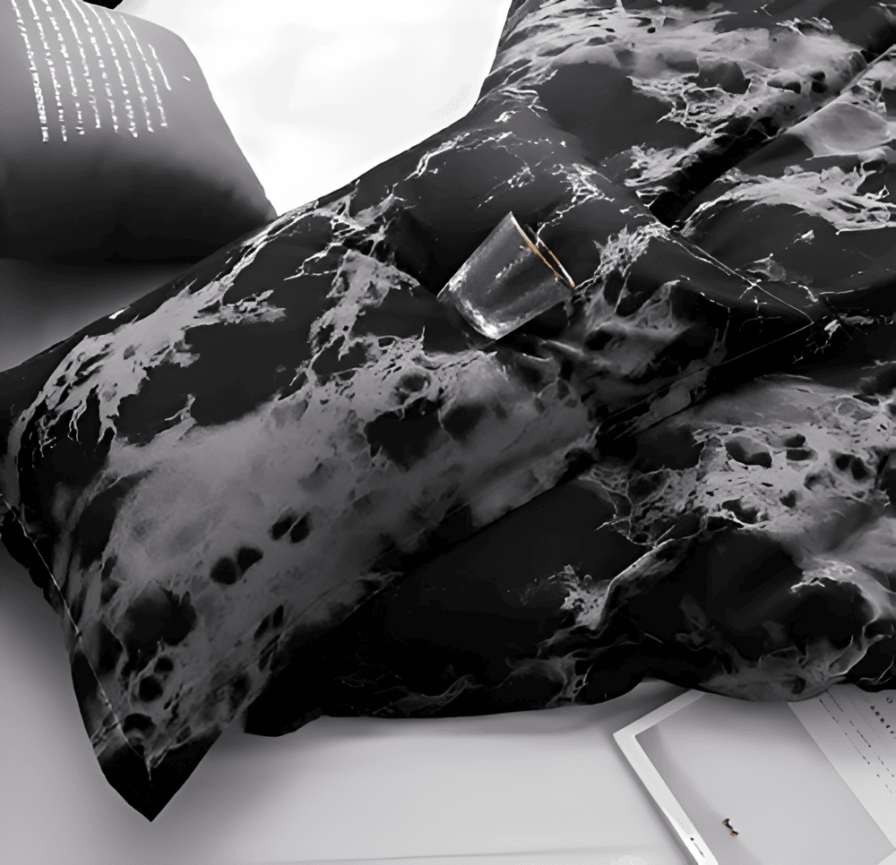 Elegantes Schwarzes Marmor 3-teiliges Bettwäsche Set - Luxuriöse Bettbezug Kollektion