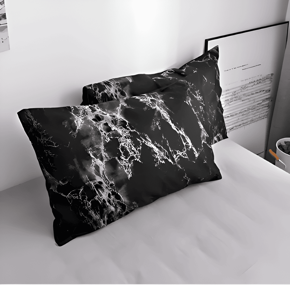 Elegantes Schwarzes Marmor 3-teiliges Bettwäsche Set - Luxuriöse Bettbezug Kollektion