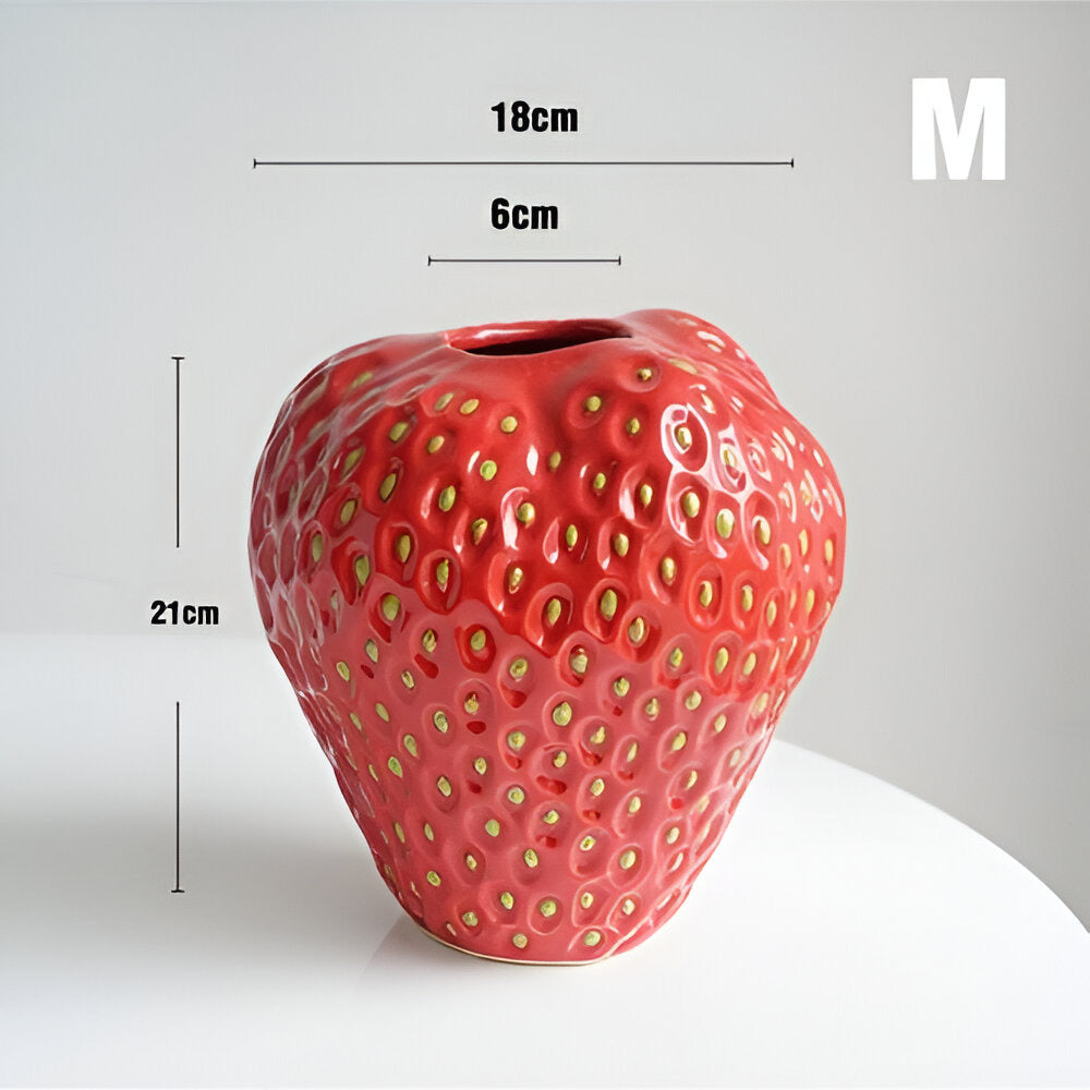 Handgefertigte Erdbeer-Keramik-Blumenvase – Elegante Wohnkultur