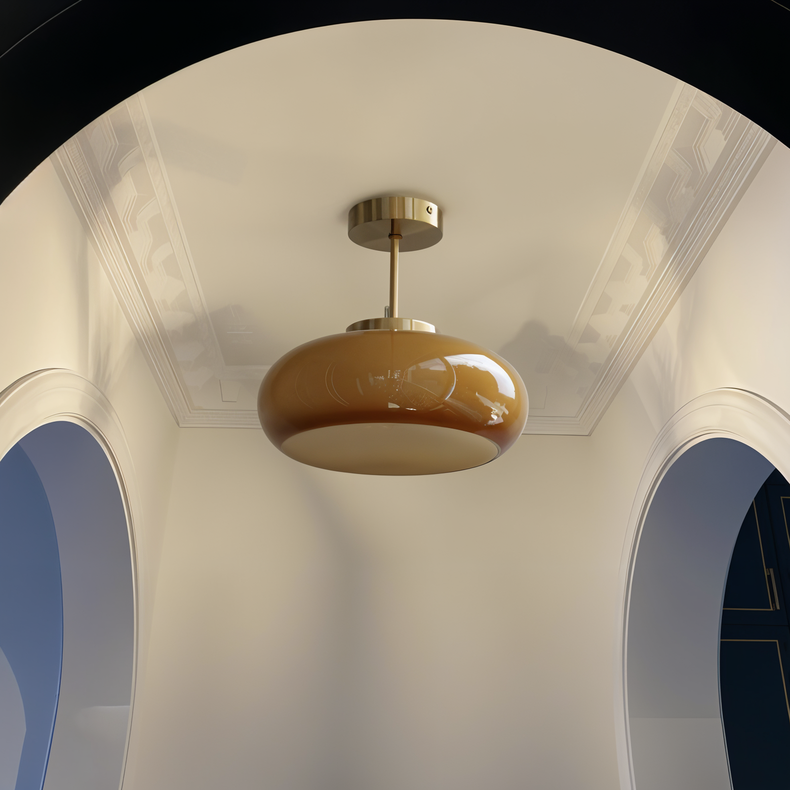 Klassische Gelbe Vintage-Deckenleuchte - Retro Semi Flush Montage-Leuchten