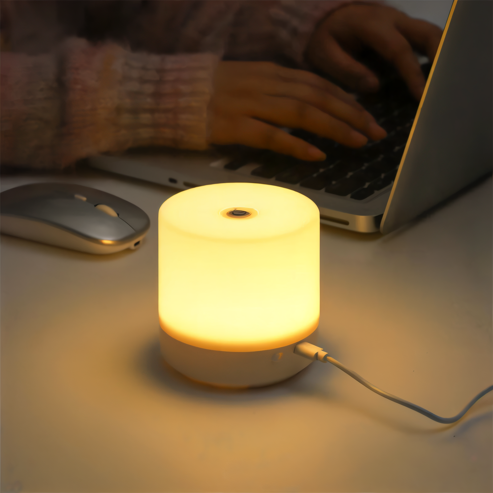 LuminoTap - USB Betriebenes Zylindrisches Mini Nachtlicht - Lampe mit Touch Dimmer