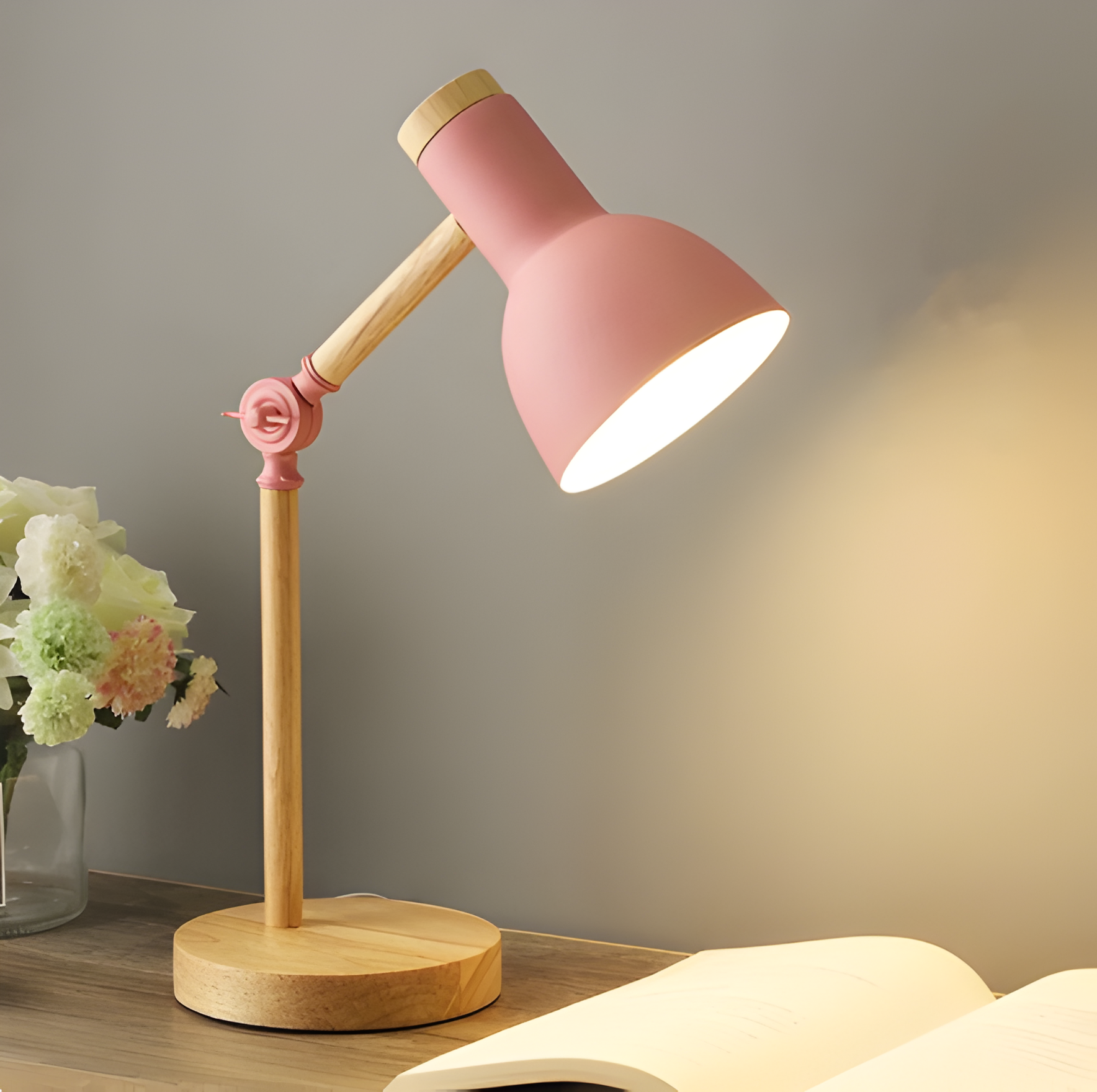 Nordelux Tischlampe - Bunte Macaron LED Verstellbare Schreibtischlampe aus Holz