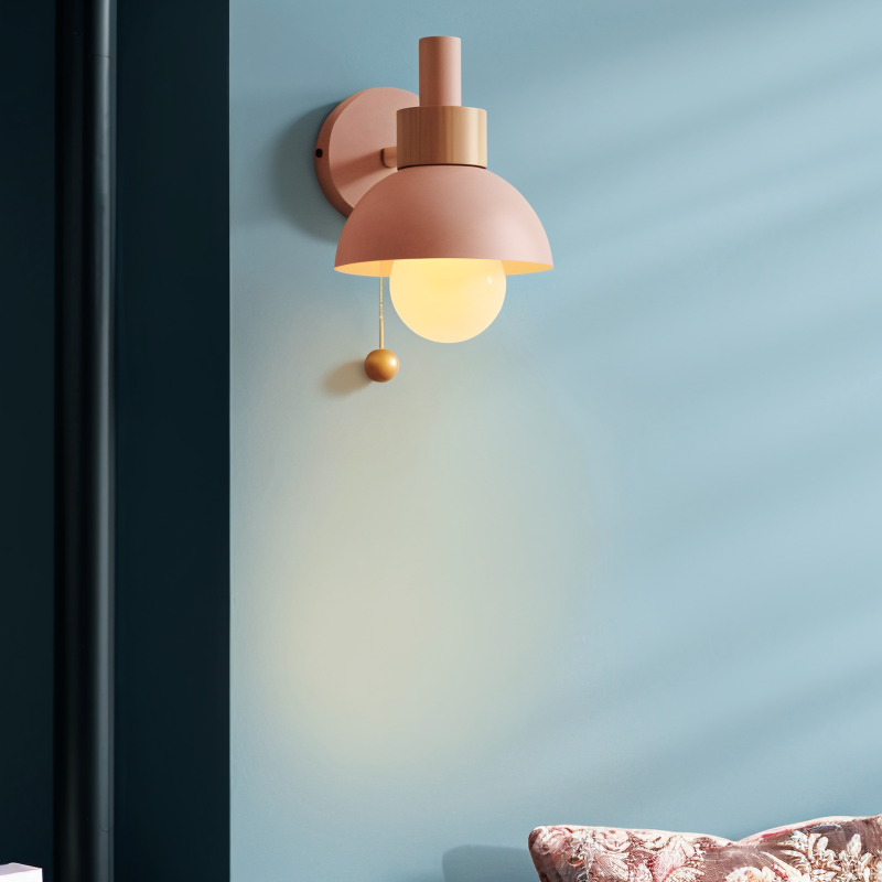 PastelPop WallLight - Holz Macaron Eisen Wandleuchter mit Zugschalter