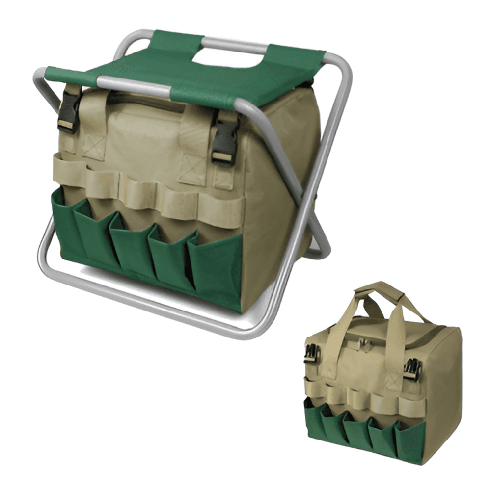 6-piece garden tool set with folding stool & carrying bag - garden seat with hand tools