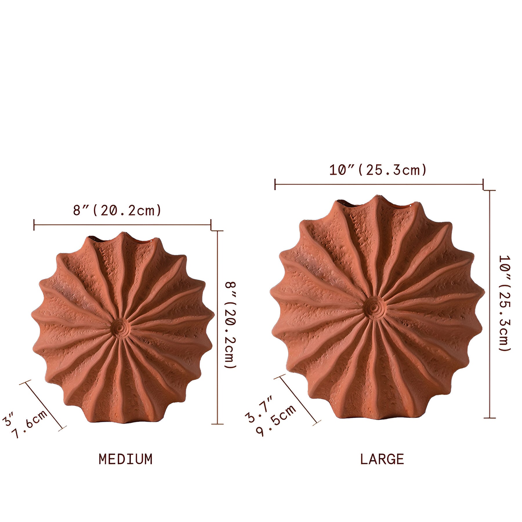 Rustikale Rote Plissiert Keramikvase - Geometrischer Blumentopf aus Terrakotta