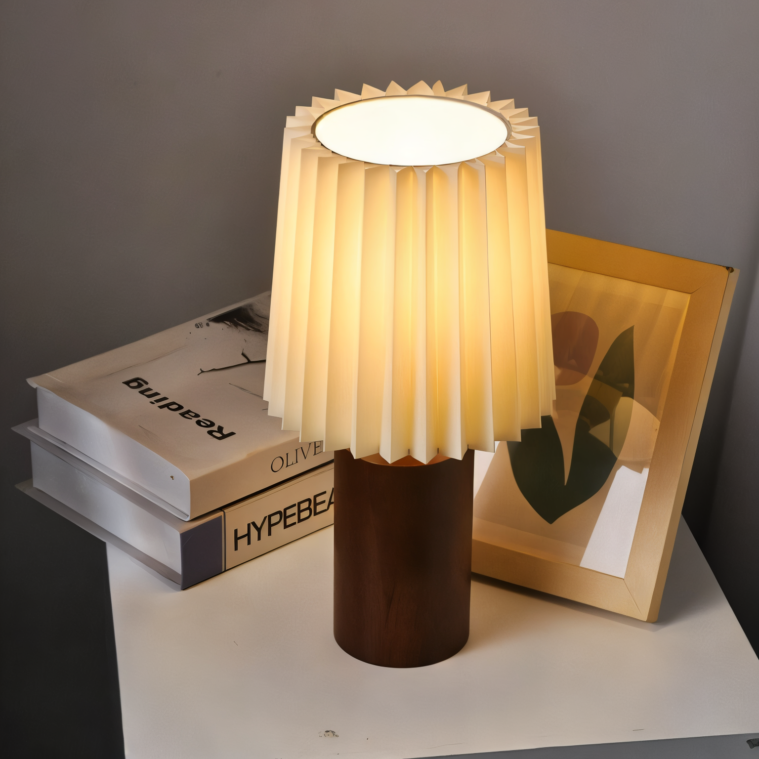 ScandiChic Holz Tischlampe - Nordic Plissierten Stoff Schreibtischlampe