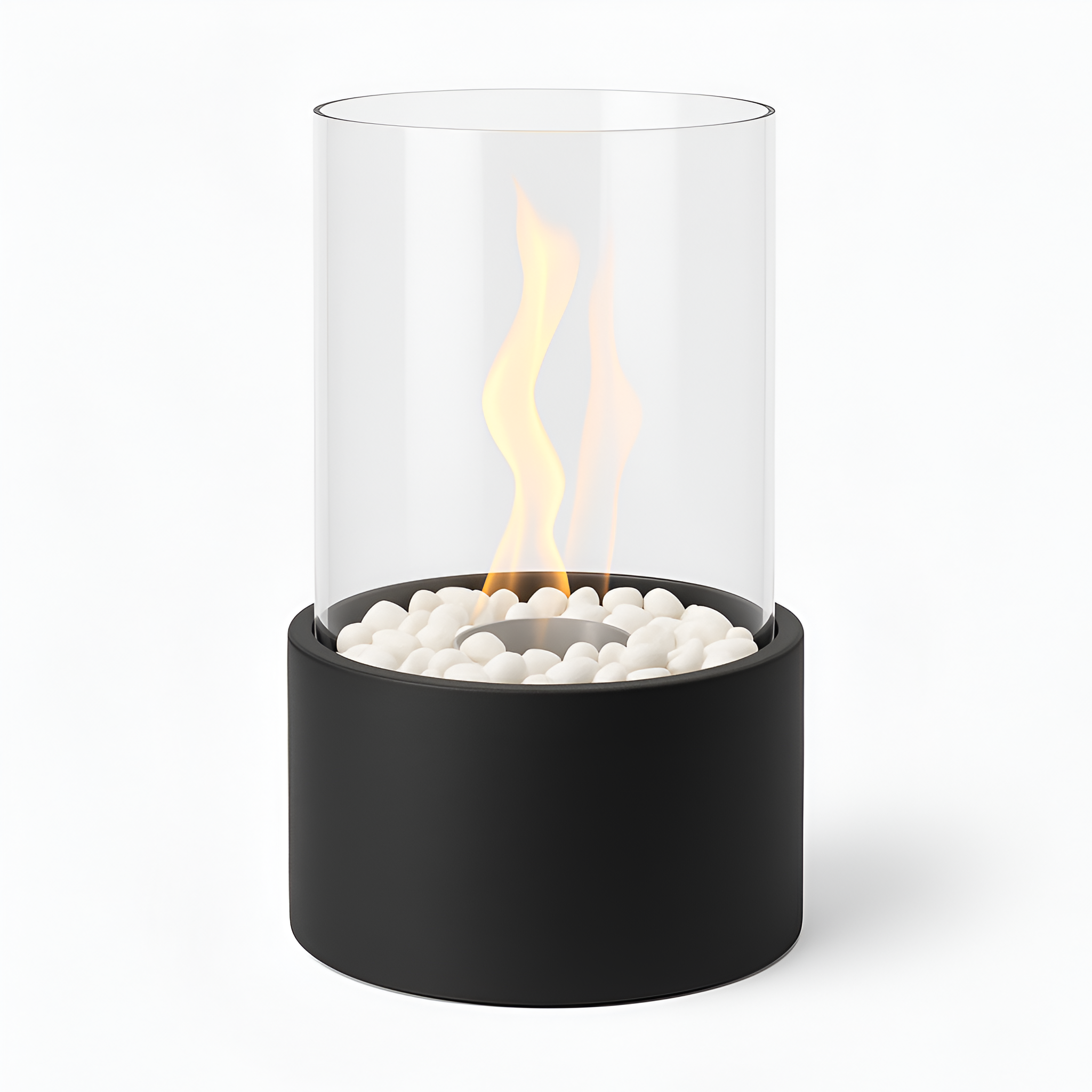 SleekFlame Tischkamin - Stilvolle schwarze Metallbasis Tischfeuer Outdoor