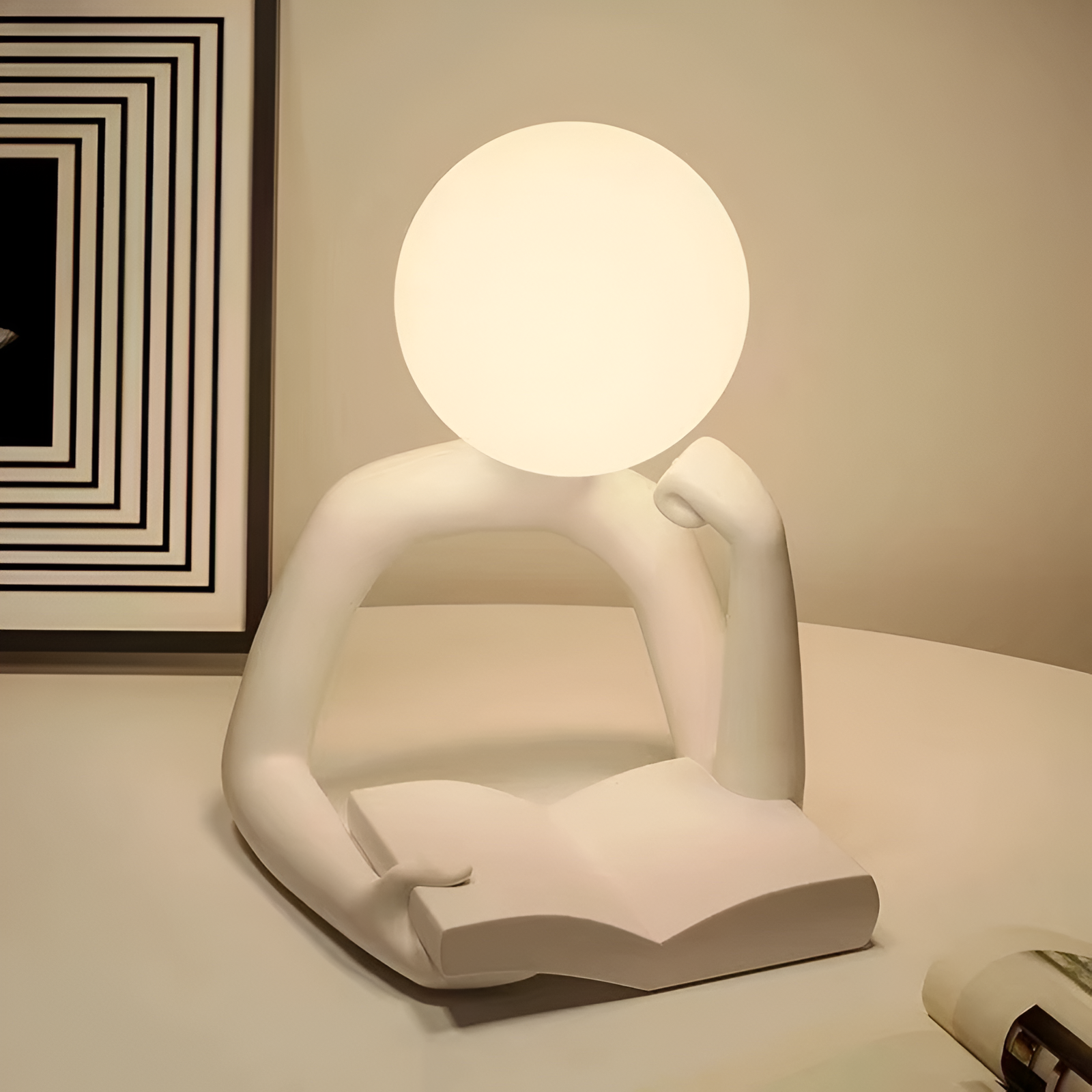 Thinker Moon - Ästhetisches Mond Denk Skulptur Tischlampe