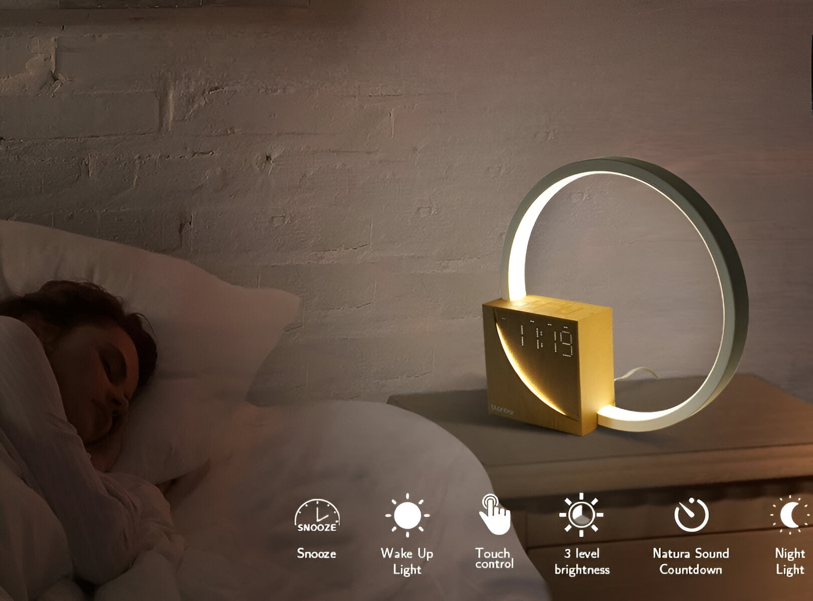 UnivSync - Multifunktionale Nachttischlampe mit USB-Anschluss, Snooze Funktion und Wake Up Licht