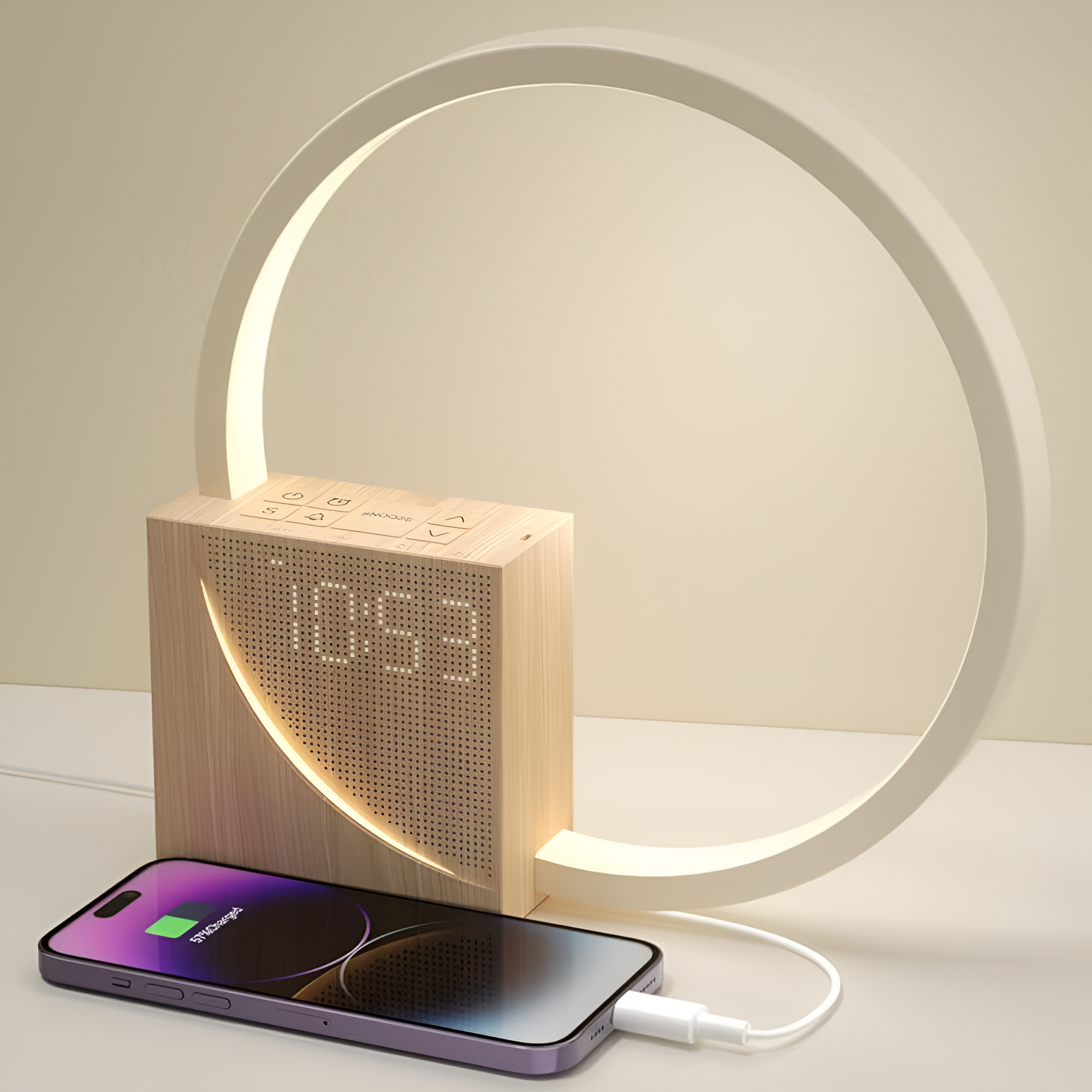 UnivSync - Multifunktionale Nachttischlampe mit USB-Anschluss, Snooze Funktion und Wake Up Licht