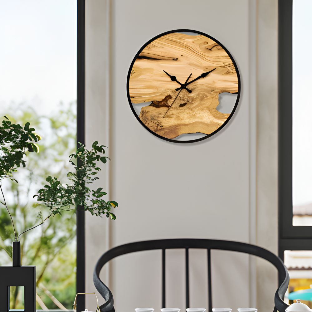 Hoopie Uhr - Minimalistische Batteriebetriebene Acryl Holzmaserung Wanduhr