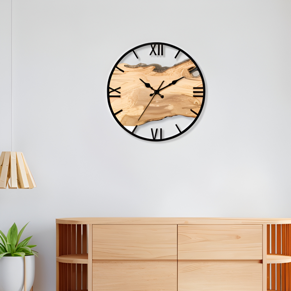 Hoopie Uhr - Minimalistische Batteriebetriebene Acryl Holzmaserung Wanduhr