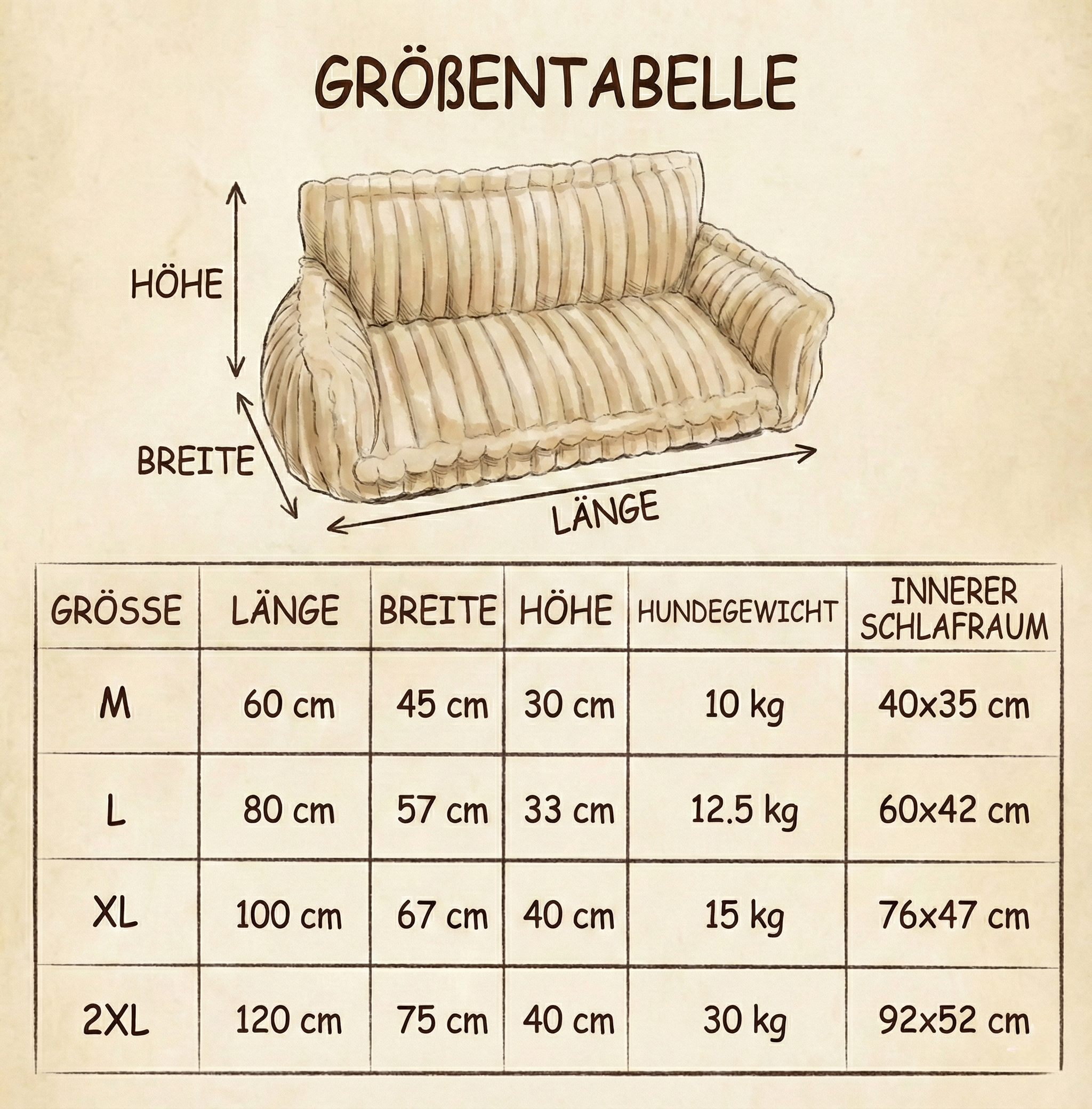 Hundesofa Gestreift & Gelenkschonend – Hoher Rand & Weiche Polsterung