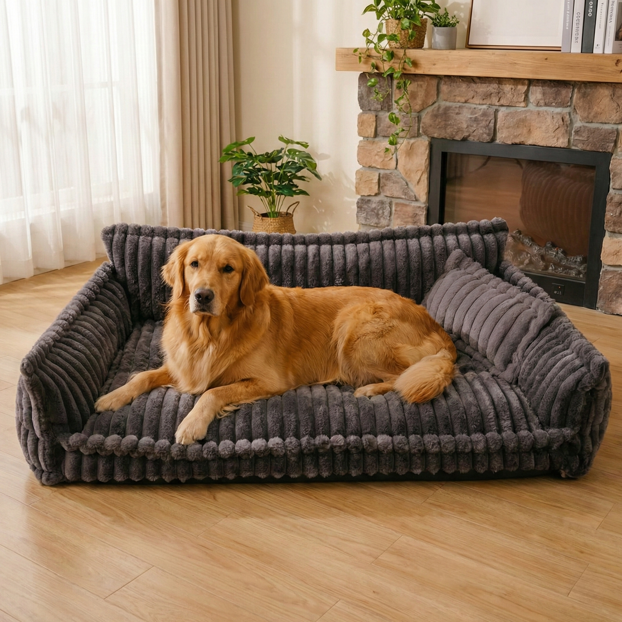 Hundesofa Gestreift & Gelenkschonend – Hoher Rand & Weiche Polsterung