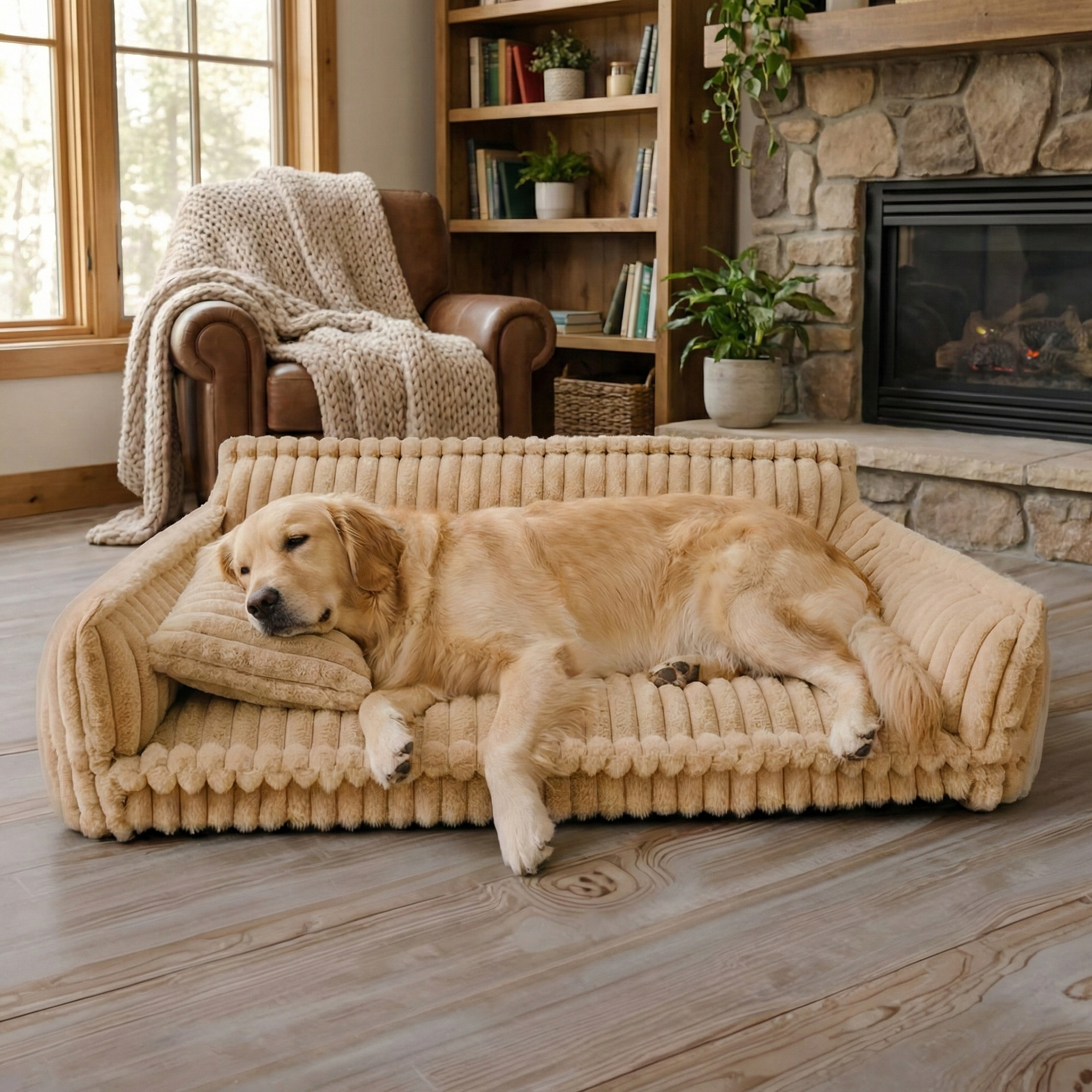 Hundesofa Gestreift & Gelenkschonend – Hoher Rand & Weiche Polsterung