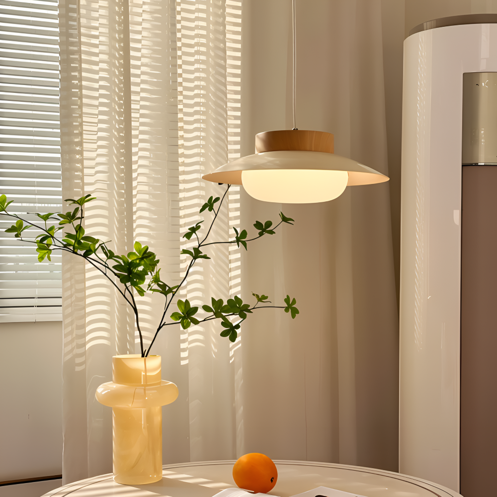 Icryl Pendelleuchte - Japanische Hängelampe in Creme Schalenform