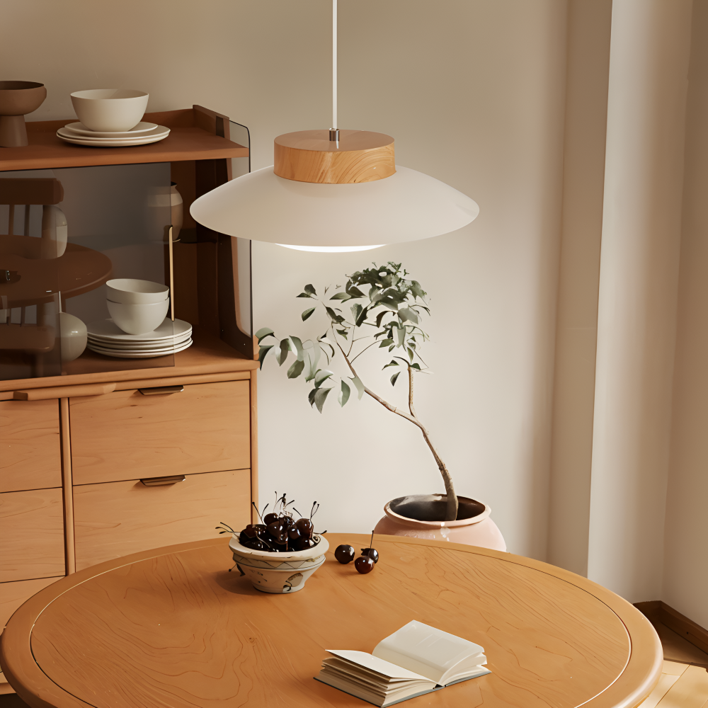 Icryl Pendelleuchte - Japanische Hängelampe in Creme Schalenform