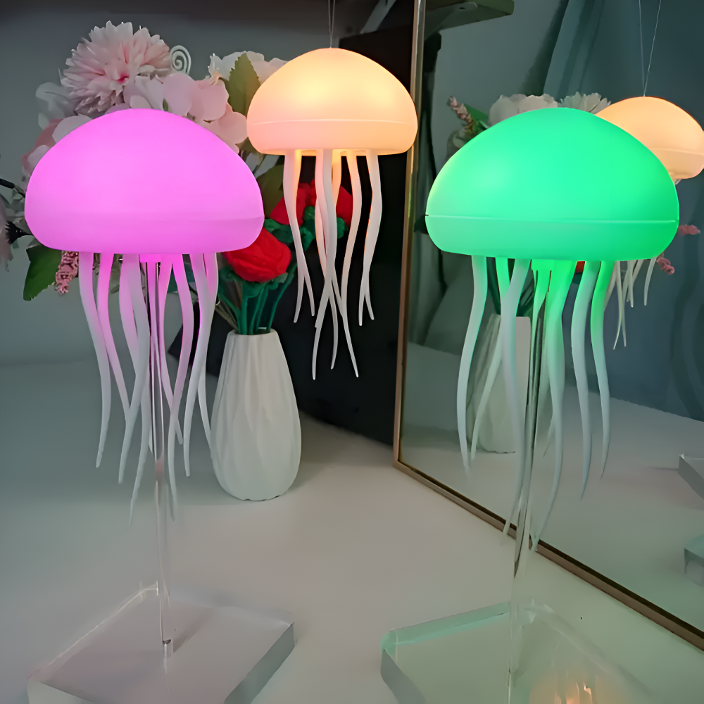 IllumBeats Jellyfish Tischlampe - Farbwechselndes, Sprachgesteuertes und Wiederaufladbares Nachtlicht