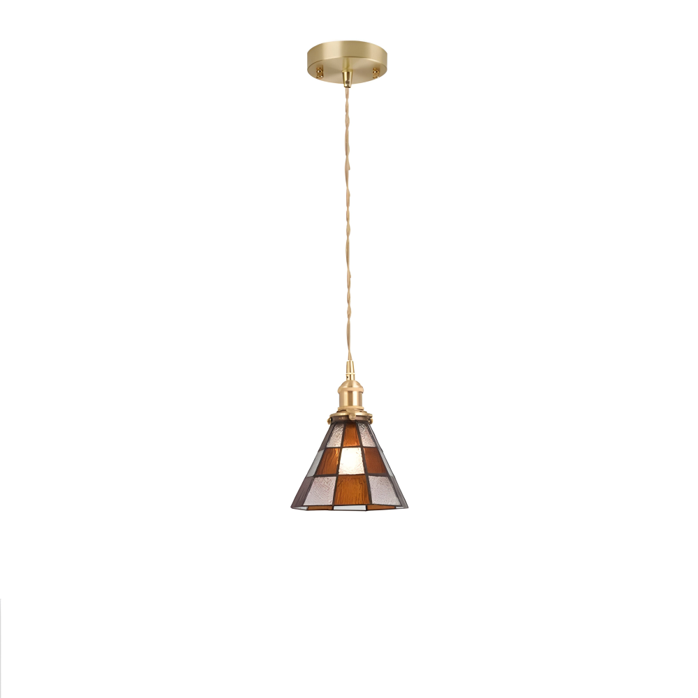 IllumaStyle Japanische Pendelleuchte - Retro Geometrische Kupfer Glas Hängelampe