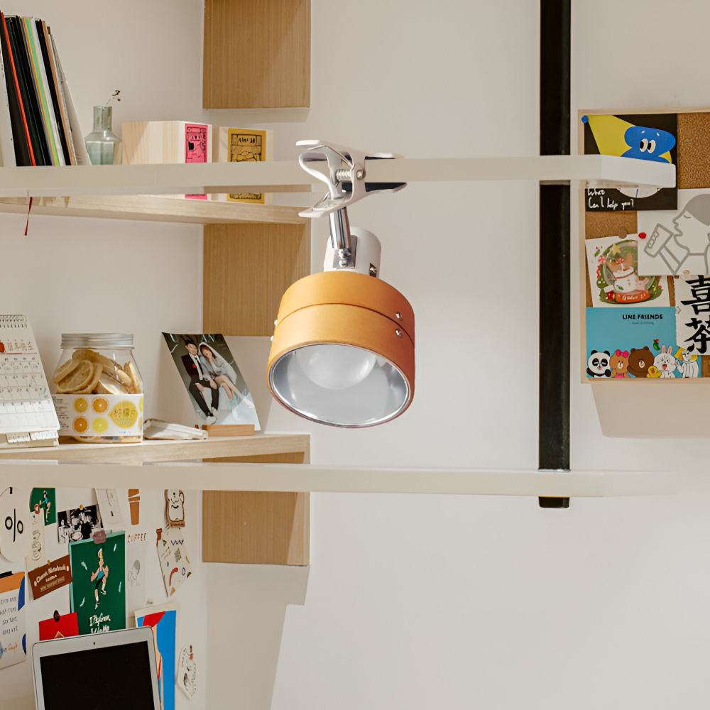 Japanisch Inspirierte Verstellbare Klemm Schreibtischlampe - Runde Holz und Eisen Tischlampe mit Acrylschirm