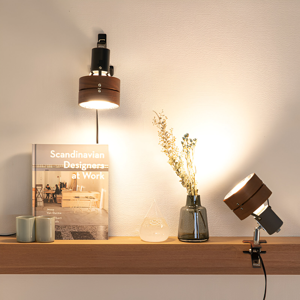 Japanisch Inspirierte Verstellbare Klemm Schreibtischlampe - Runde Holz und Eisen Tischlampe mit Acrylschirm