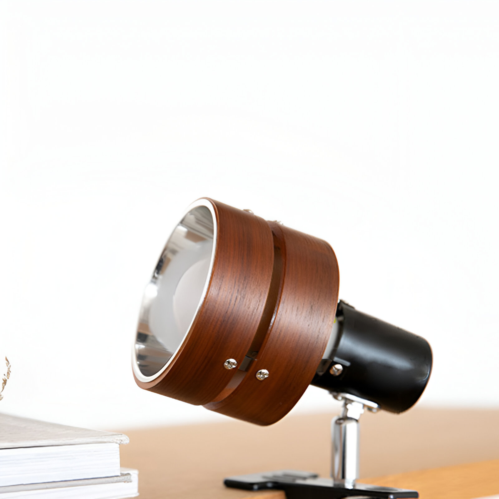 Japanisch Inspirierte Verstellbare Klemm Schreibtischlampe - Runde Holz und Eisen Tischlampe mit Acrylschirm