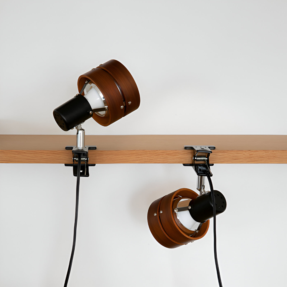 Japanisch Inspirierte Verstellbare Klemm Schreibtischlampe - Runde Holz und Eisen Tischlampe mit Acrylschirm