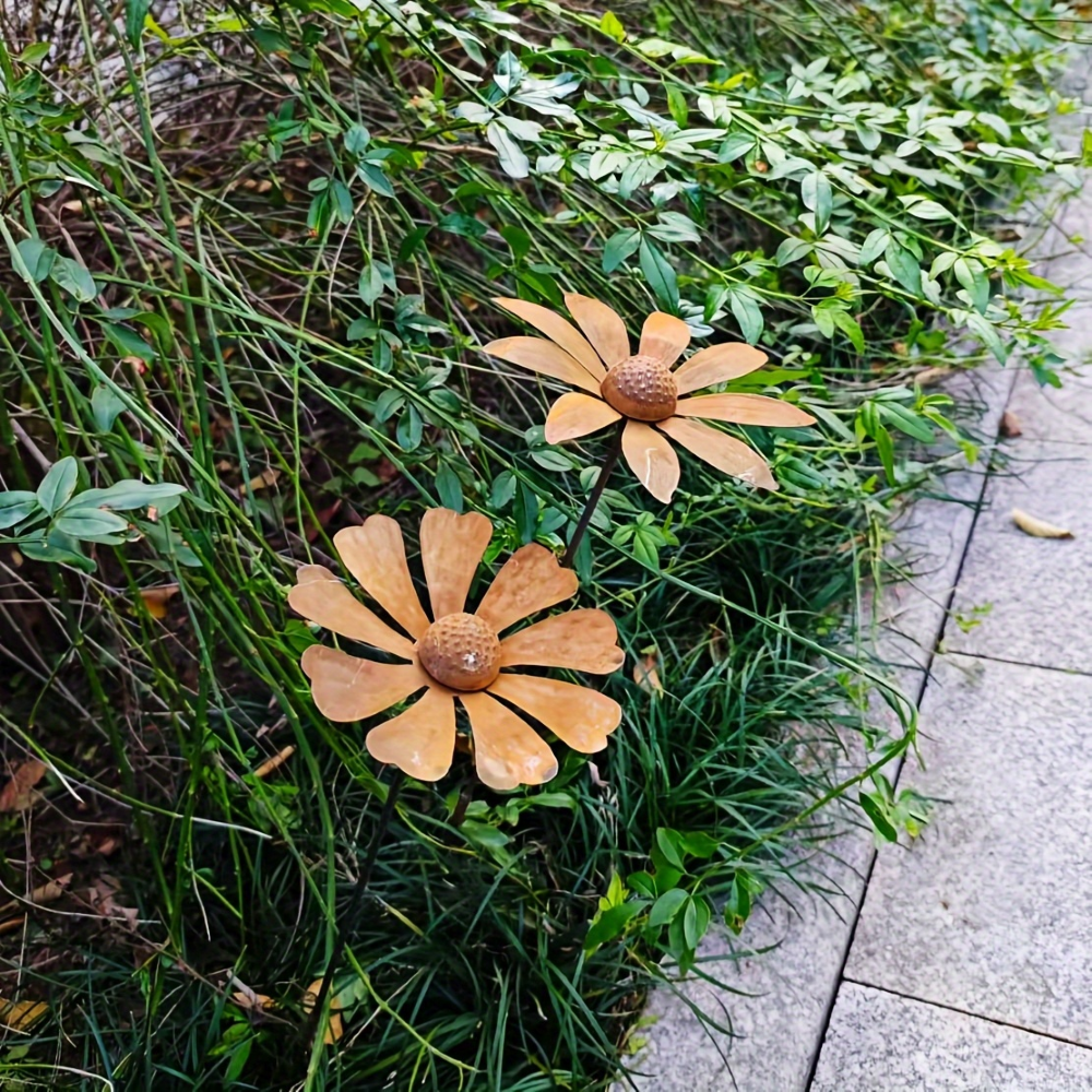 Kamille Gartenstecker aus Metall - Rustikale Gänseblümchen Gartenfigur 65cm - Wetterfeste Blumenskulptur Gartendeko
