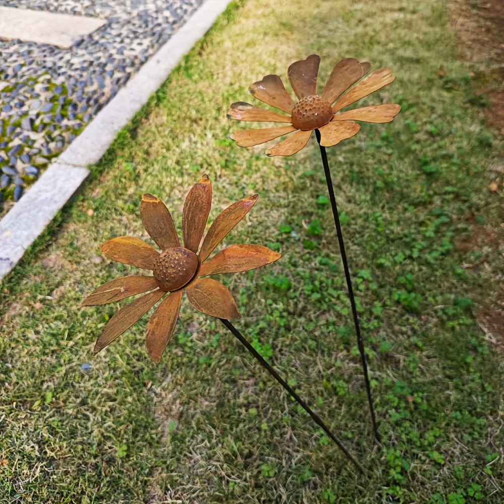 Kamille Gartenstecker aus Metall - Rustikale Gänseblümchen Gartenfigur 65cm - Wetterfeste Blumenskulptur Gartendeko