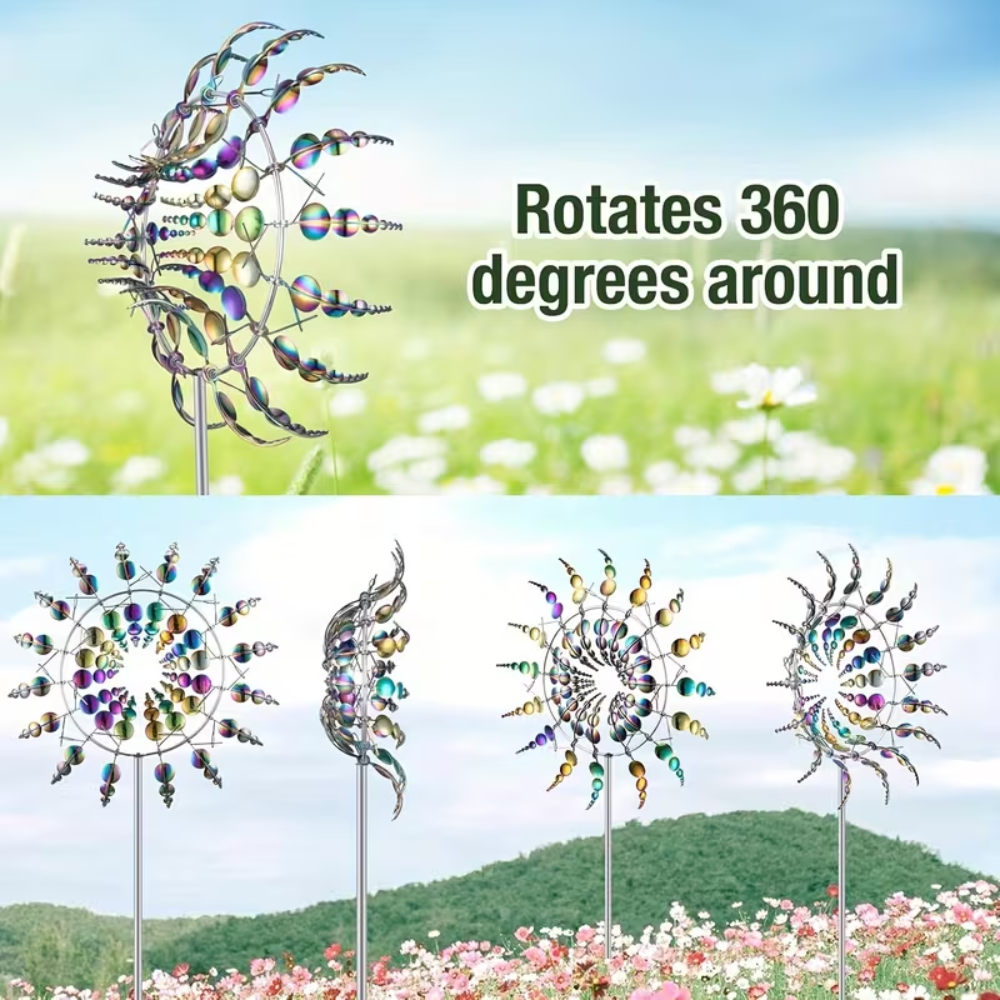 Metall Windrad für Garten – Bunter Kinetischer Windspinner als Dekoration für Rasen, Terrasse & Balkon