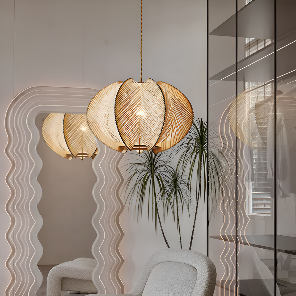Kirei Pendelleuchte - Geometrische Hängelampe aus Hanfseil und Holz - Wabi Sabi Lighting