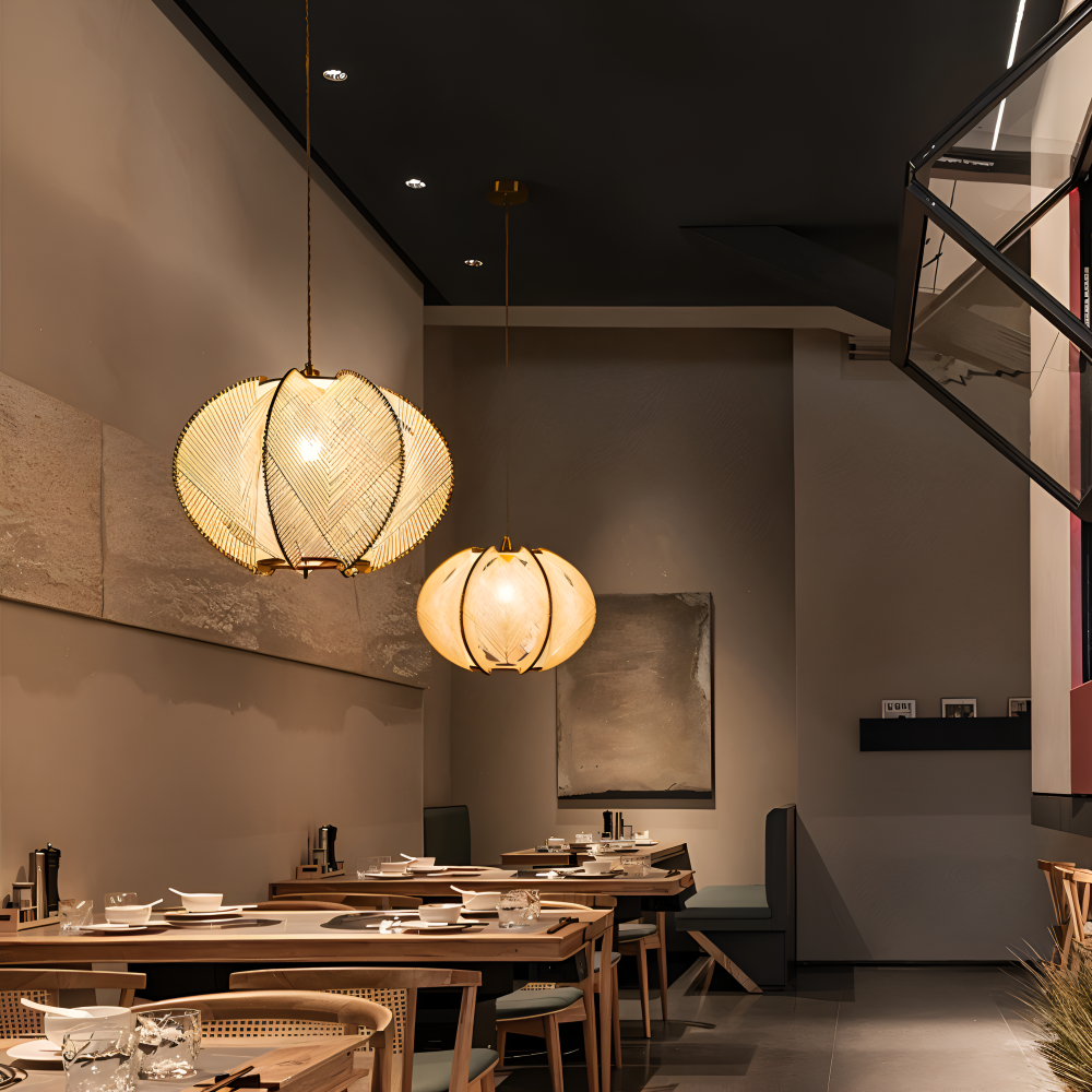 Kirei Pendelleuchte - Geometrische Hängelampe aus Hanfseil und Holz - Wabi Sabi Lighting