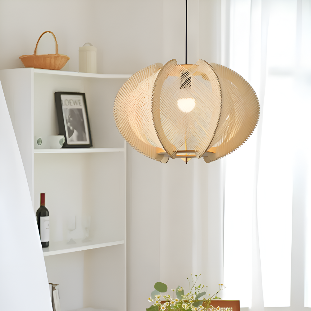 Kirei Pendelleuchte - Geometrische Hängelampe aus Hanfseil und Holz - Wabi Sabi Lighting