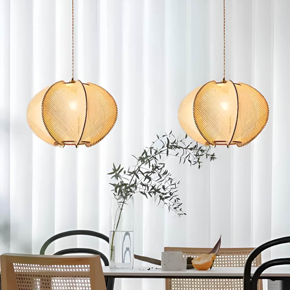 Kirei Pendelleuchte - Geometrische Hängelampe aus Hanfseil und Holz - Wabi Sabi Lighting
