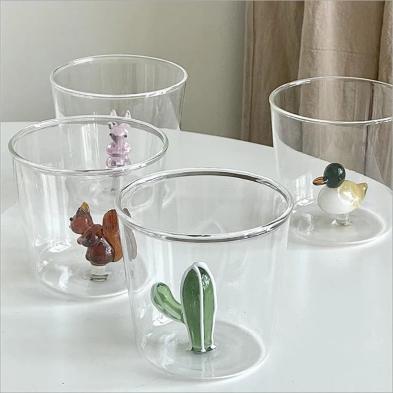 Kreative 3D Glas Tasse - Handgefertigte Tier- und Pflanzenform für Kaffee und Milch 0