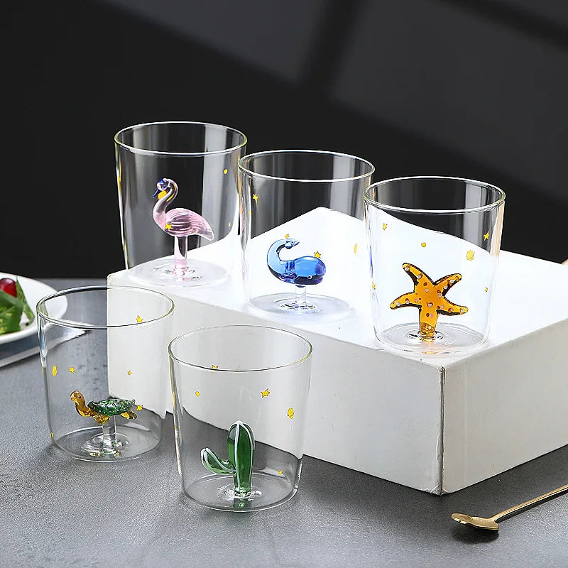 Kreative 3D Glas Tasse - Handgefertigte Tier- und Pflanzenform für Kaffee und Milch 1
