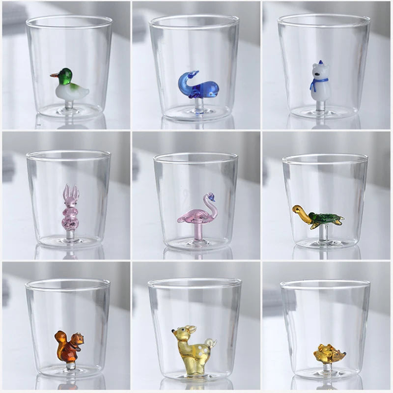 Kreative 3D Glas Tasse - Handgefertigte Tier- und Pflanzenform für Kaffee und Milch 2