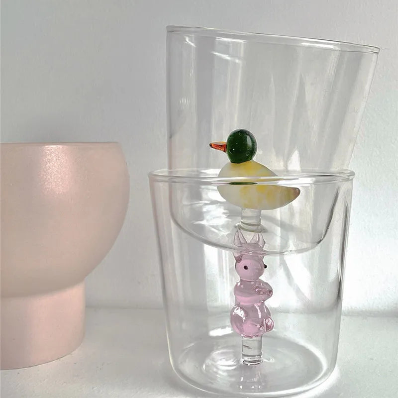Kreative 3D Glas Tasse - Handgefertigte Tier- und Pflanzenform für Kaffee und Milch 4