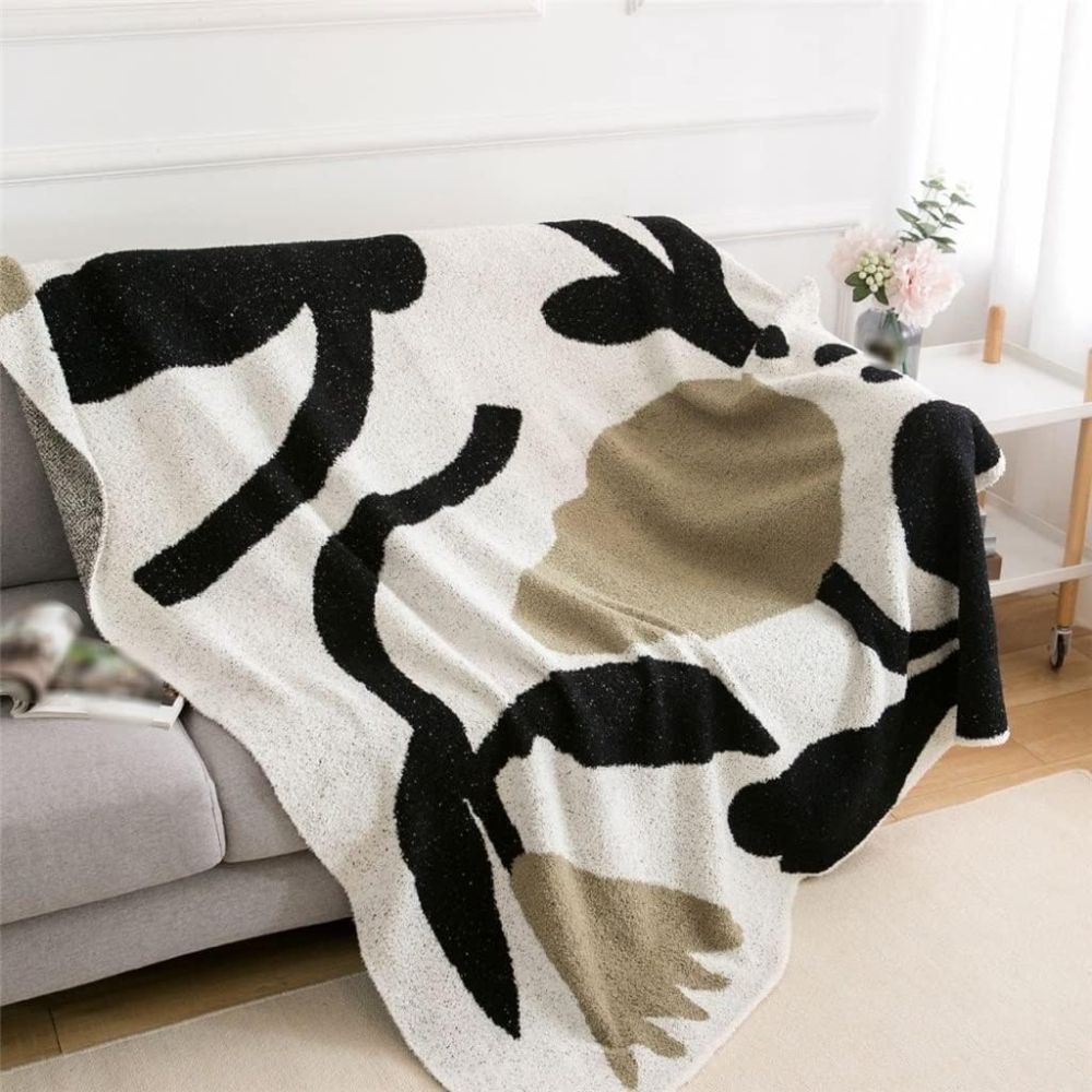 Kuscheldecke Beige Schwarz – Weiche Strickdecke mit Muster für Sofa, Bett & Wohnzimmer