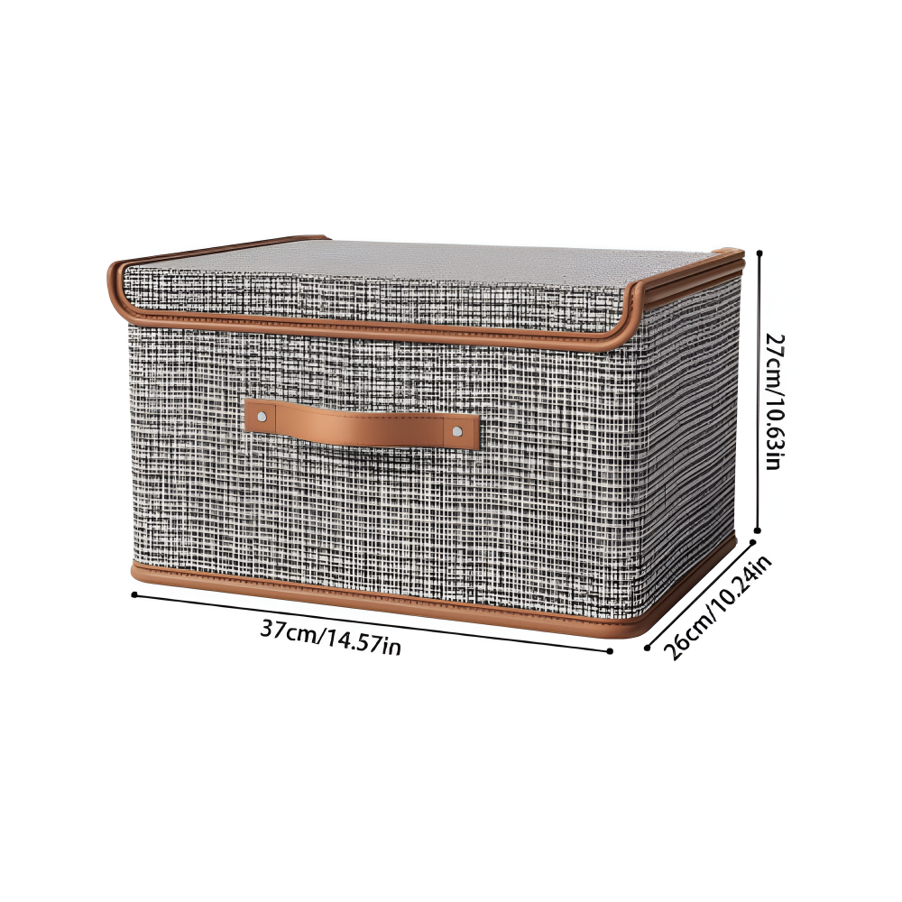 Große Aufbewahrungsbox mit Deckel - 54 L Fassungsvermögen – Hahnentrittmuster – Stoff Organizer, Kunstledergriff