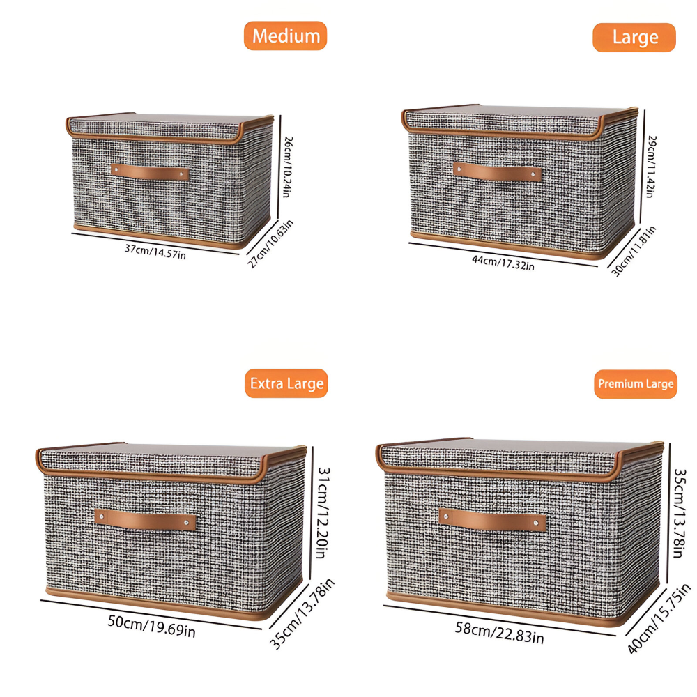 Große Aufbewahrungsbox mit Deckel - 54 L Fassungsvermögen – Hahnentrittmuster – Stoff Organizer, Kunstledergriff