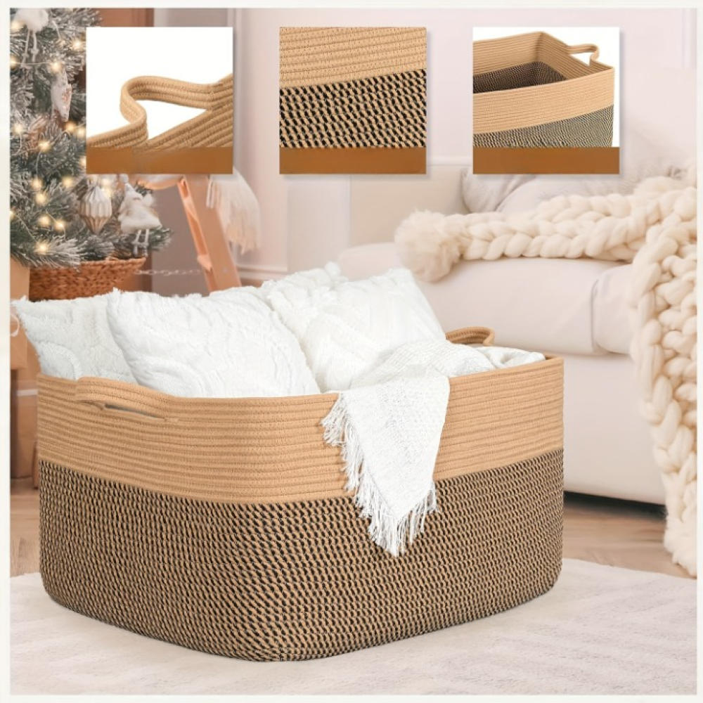 Großer Textil-Aufbewahrungskorb mit Griffen – 45L Organizer für Decken & Wäsche