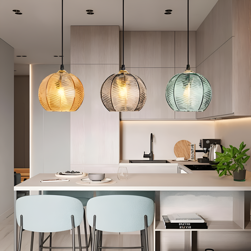LeafyRib Pendelleuchte - Retro Moderne Gerippte Glas Hängelampe