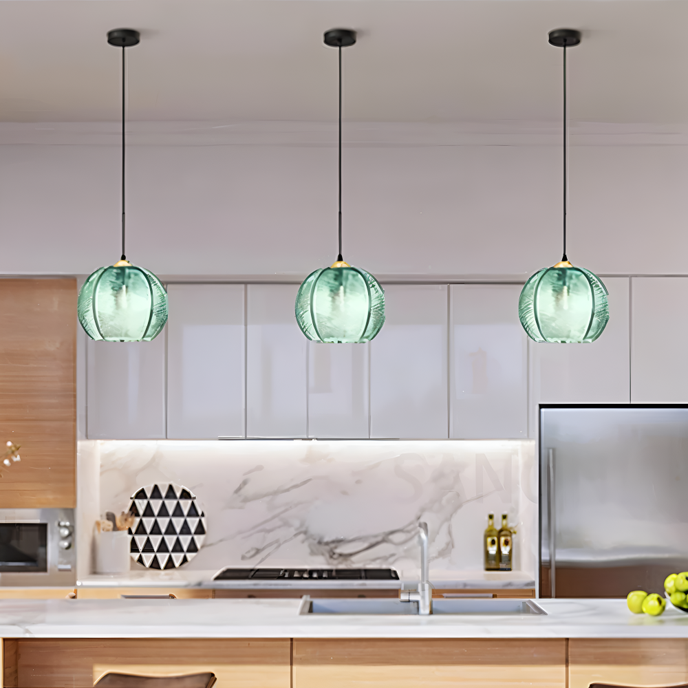 LeafyRib Pendelleuchte - Retro Moderne Gerippte Glas Hängelampe