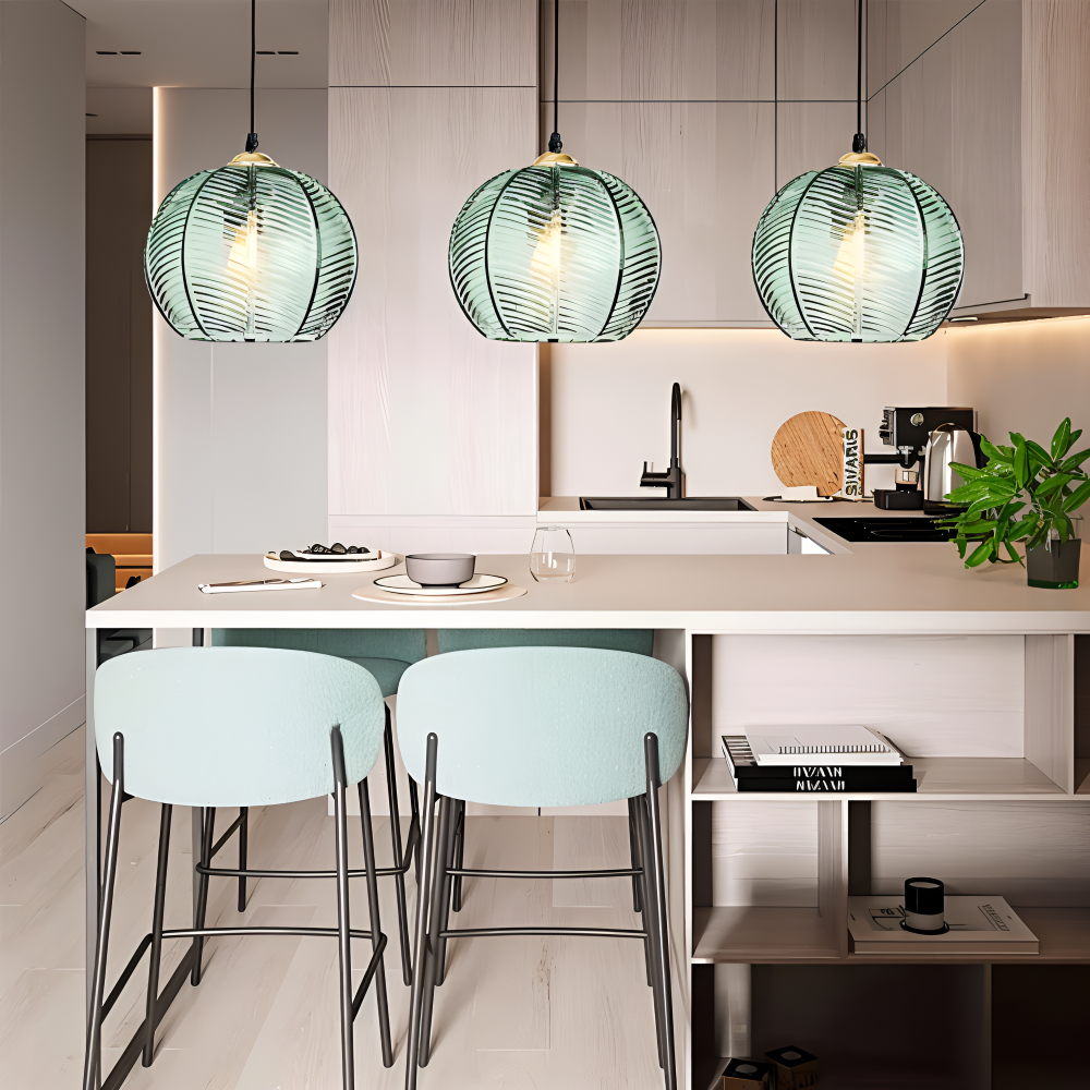 LeafyRib Pendelleuchte - Retro Moderne Gerippte Glas Hängelampe